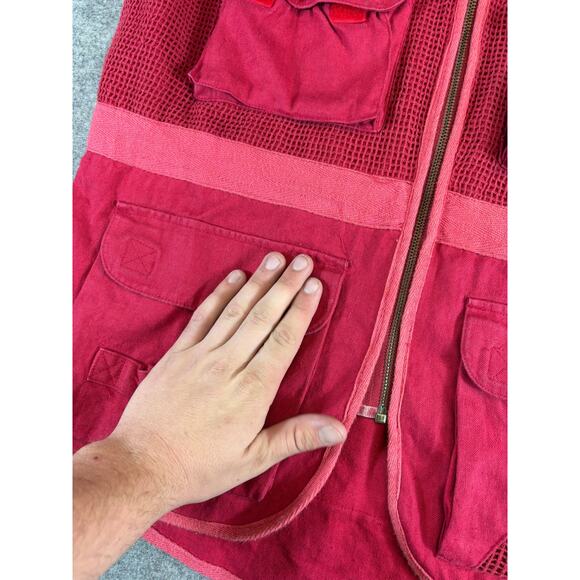 VINTAGE Bugle Boy Vest Mens Medium Red Fishing Outdoor Utility Workwear 90s - Picture 5 of 8